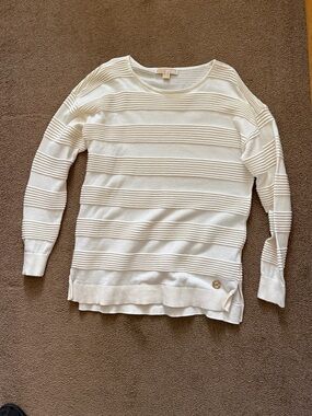 Michael Kors Cream Ribbed Stripe Knit Top